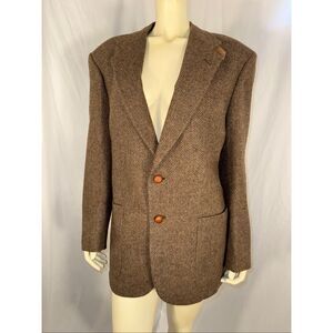 Vintage Stafford Tweed Blazer 42R – Wool Houndstooth Sport Coat with Suede Elbow